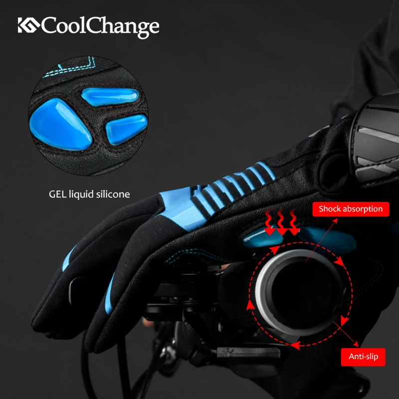 Зимние теплые мужские велосипедные перчатки CoolChange водонепроницаемые кожаные