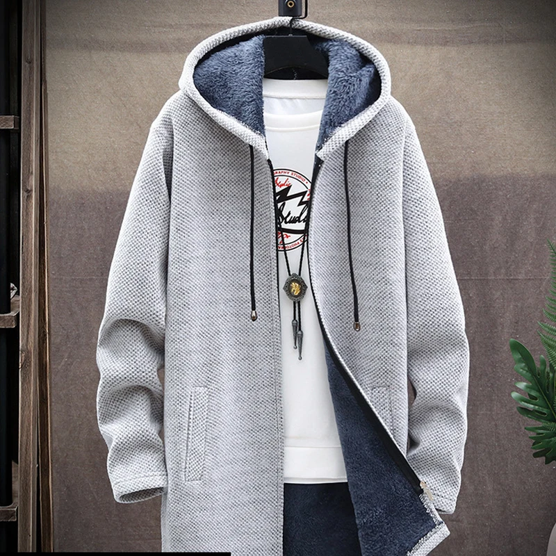 

Winter New Arrival Men's Sweaters Hooded Cardigan Coats Men Knitted Jacket Fleece Lining Solid Color Youth Casual Sweater MY324