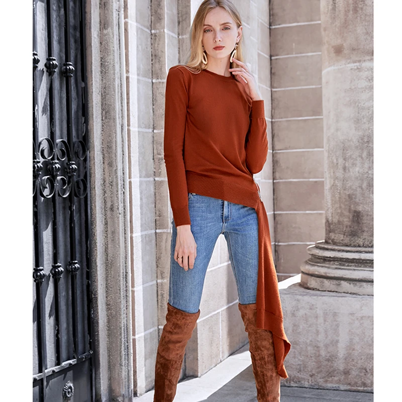 Женский вязаный свитер с круглым вырезом