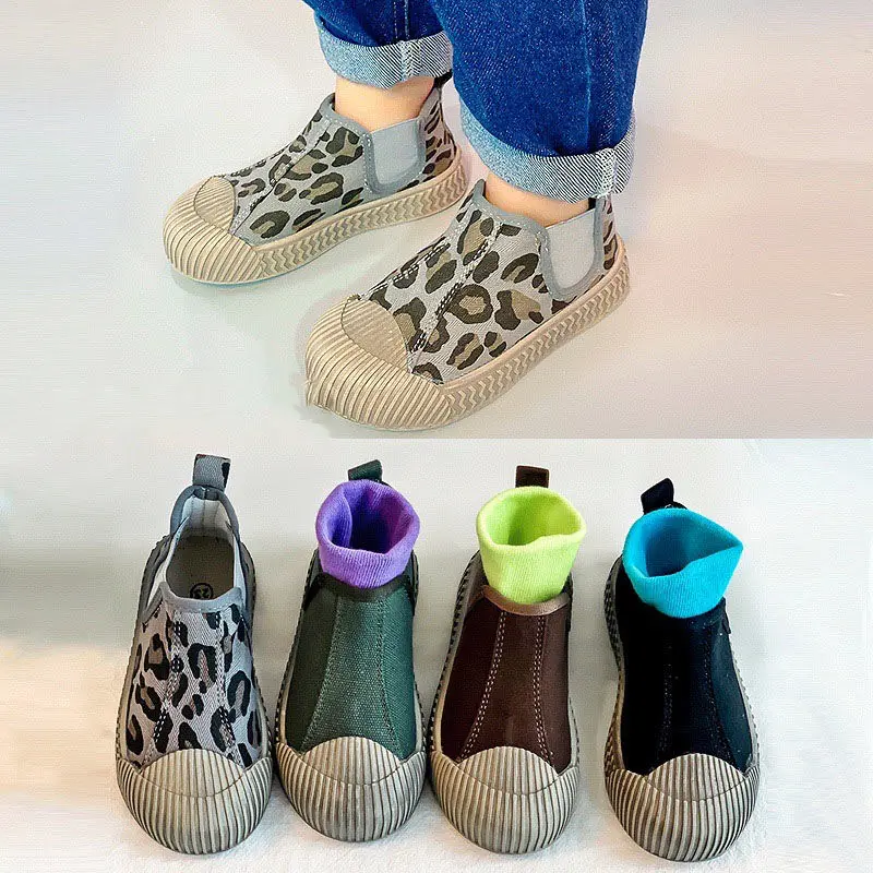 

Детские Бархатные Ботинки Челси, детские ботинки Martin с леопардовым принтом для девочек, Повседневная осенне-зимняя обувь для мальчиков, мод...