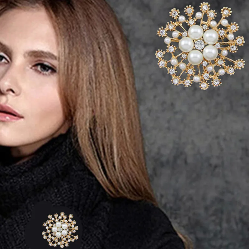 Большая Брошь Стразы из сплава Снежинка Женская корсажная булавка с имитацией