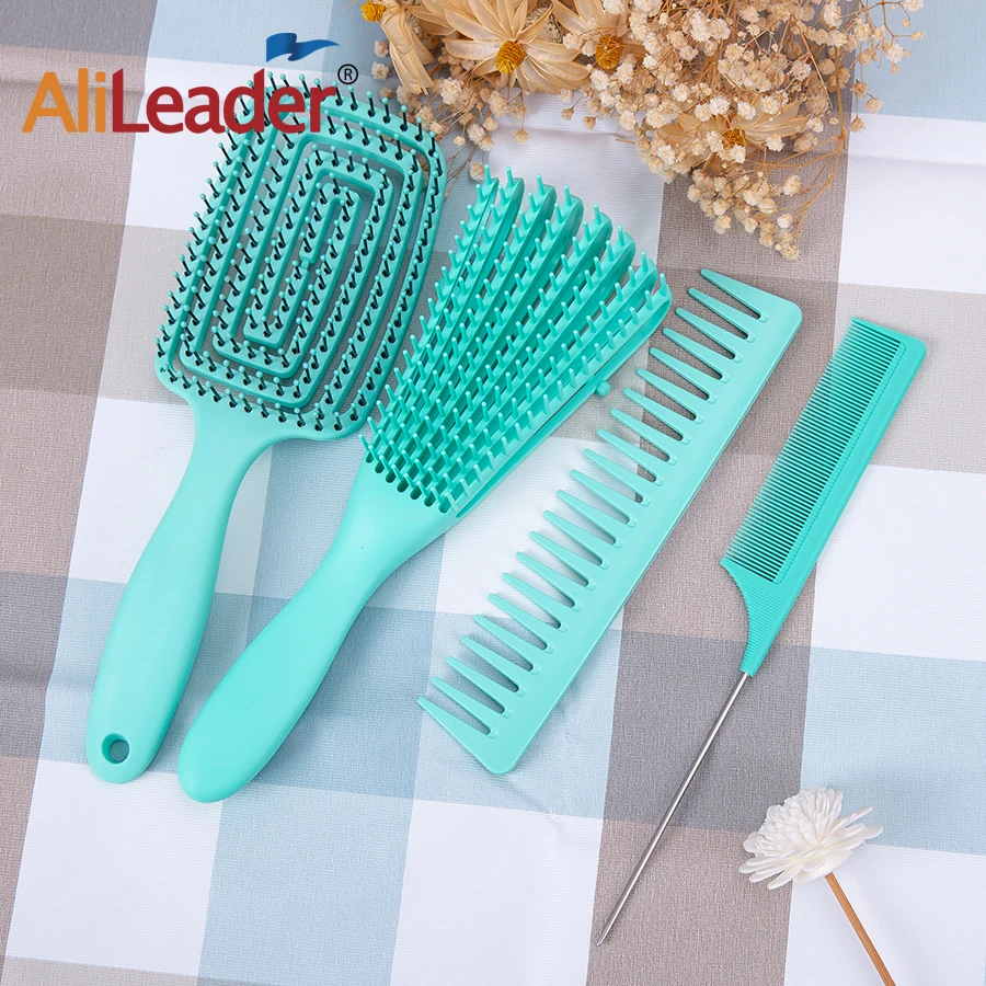 

Detangling Brush Comb Set For Curly Hair Detangler Brush Wide-Toothed Comb Rat Tail Comb And Scalp Massager Brush For Women Men