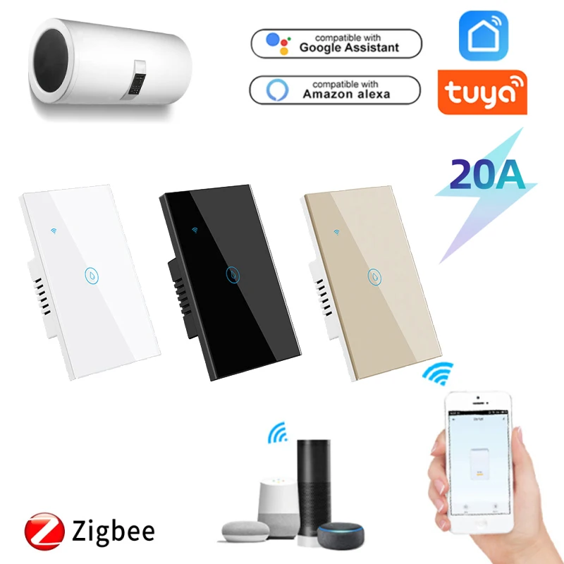

Умный переключатель для водонагревателя Tuya Zigbee, выключатель с сенсорным управлением через приложение, с голосовым управлением, работает с ...