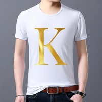 t shirt mens hot sale 26 english k letter gold hot stamping series casual slim mens simple round neck mens polyester shirt