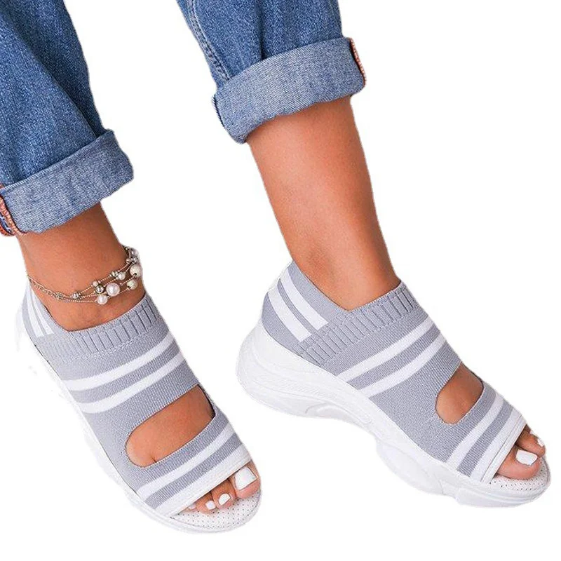 

Women's Knitted Sandals Summer Wedges Footwear Platform Sandals Women Shoes Female Slip-on Peep Toe Ladies Casual Sneakers 2021