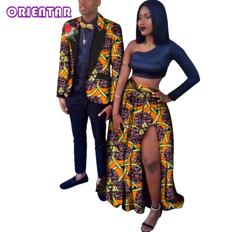 2020 African Print Couple Clothing Women Long Skirt and Men Outwear Coat African Party Couple Clothes for Women Mens WYQ28