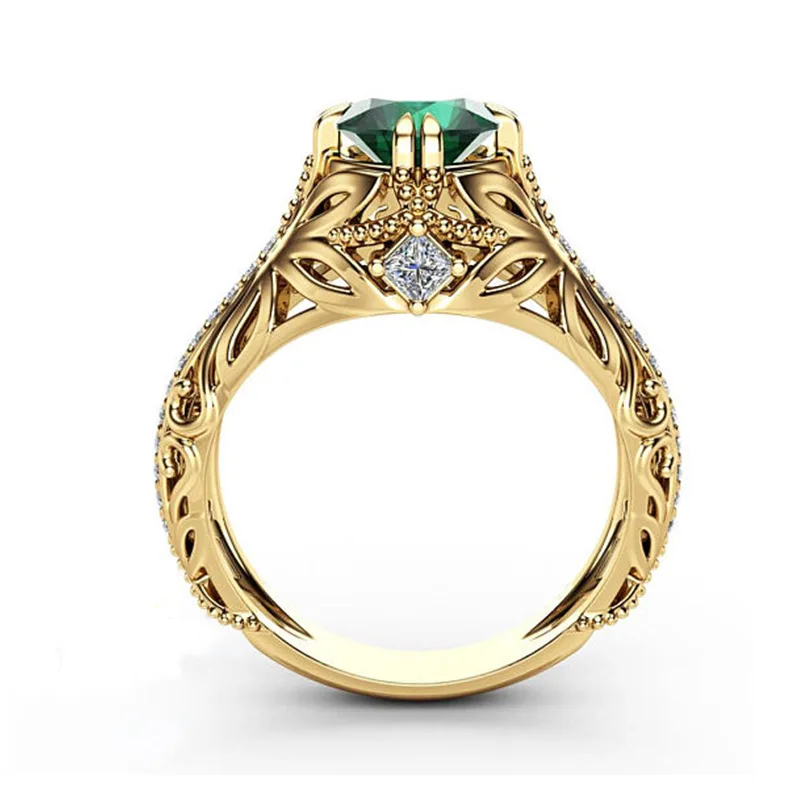 14K Gold Color Emerald Ring for Women Anillos De Bizuteria Anillos Mujer 14 K Gold Jewelry Natural Emerald Ring Female Bizuteria