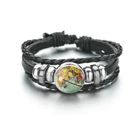 hot sale world mother vintage leather bracelet buckle planet earth world globe map bracelets art accessories