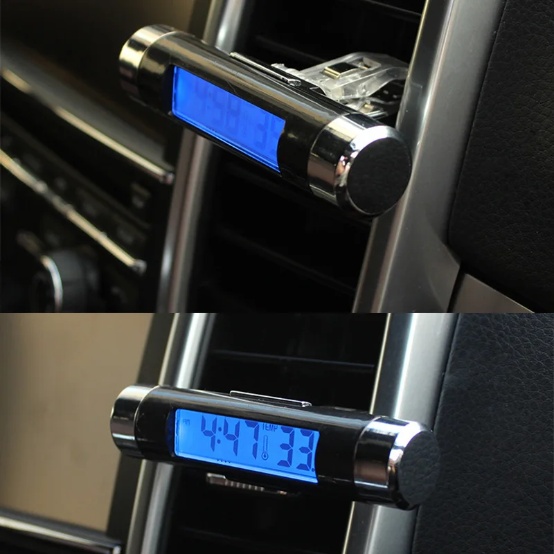 Портативные цифровые часы 2 в 1 для автомобиля автомобильные с температурой синий