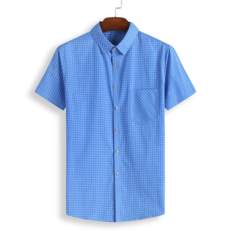 

Summer new men's fattening plus size short sleeve shirt young men's fat business leisure Plaid Shirt Short Sleeve