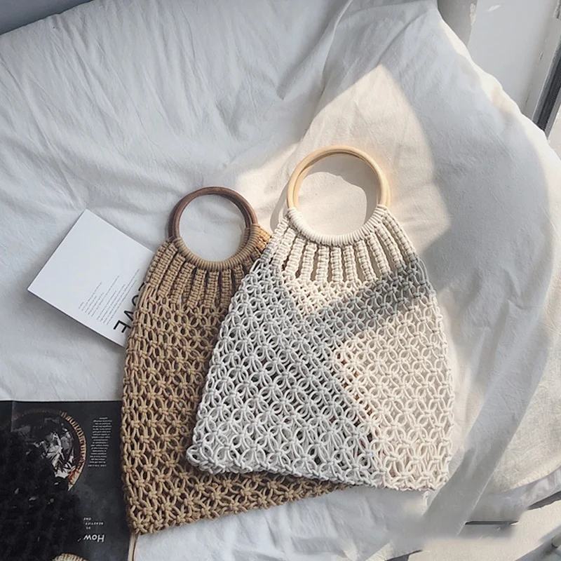 

Fashionable Bohemian Women Handbag Straw Bag Hollow Rattan Rope Beach