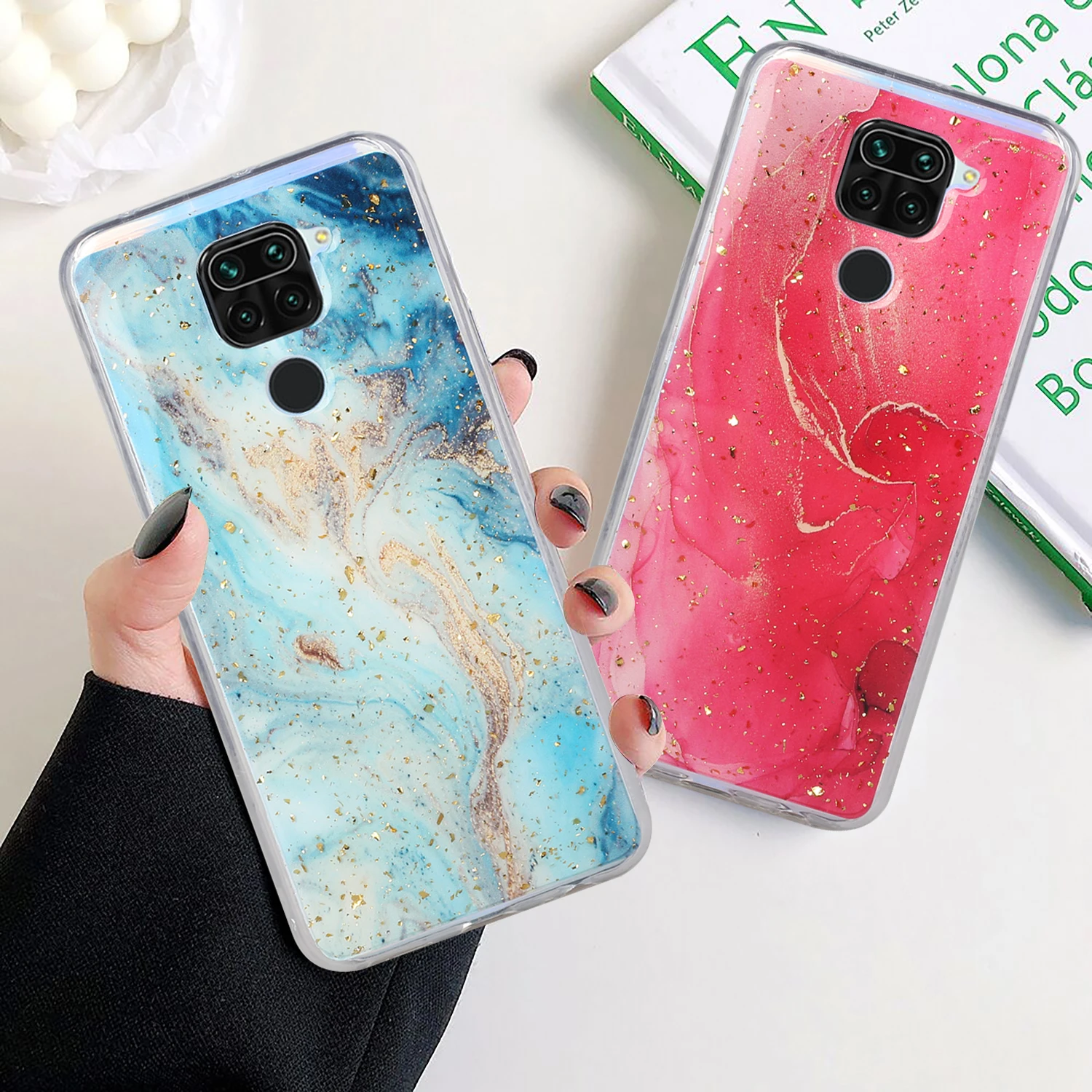 

Fashion Marble Texture Glitter Gradient Phone Case For Xiaomi Redmi Note 9 9S Pro Max Colors Anti Fall Protection TPU Case Cover
