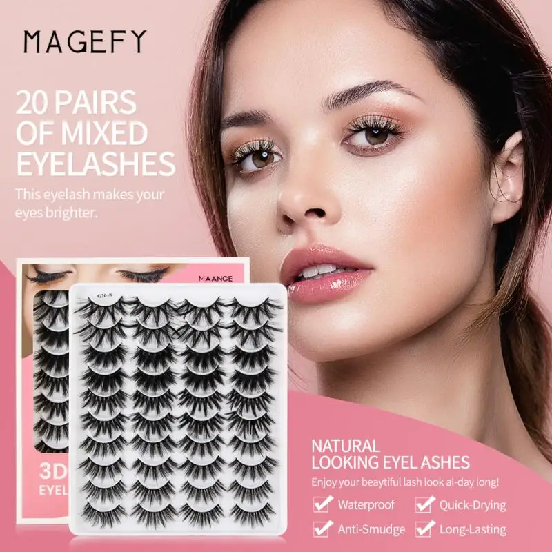 

20Pairs 3D Faux Mink Lashes Natural False Eyelashes Dramatic Fluffy Soft Wispy Volume Cross Reusable Eyelash MaKeup Tools