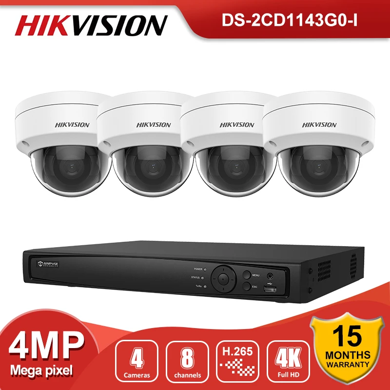 Hikvsion 4K система видеонаблюдения с IP-камерами OEM 8MP POE NVR DS-2CD1143G0-I 4MP Фиксированная