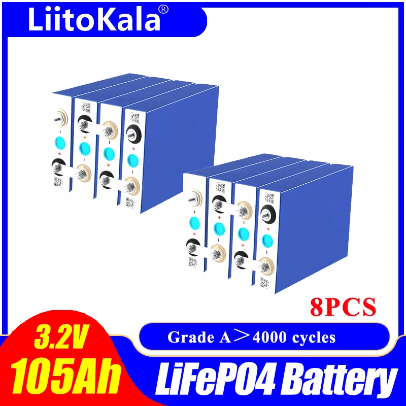 Cena LiitoKala 3.2V 105Ah Lifepo4 Bateria 3C 300A Rozładowania Dla Majsterkowiczów 12V 24V Elektryczny Samochód Golfowy RV Na Zewnątrz Energii Słonecznej Akumulator