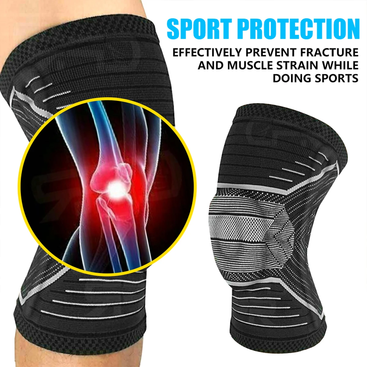 

1PCS Compression Knee Support Sleeve Protector Elastic Knee Pads Brace Springs Gym Sports Basketball Volleyball Running