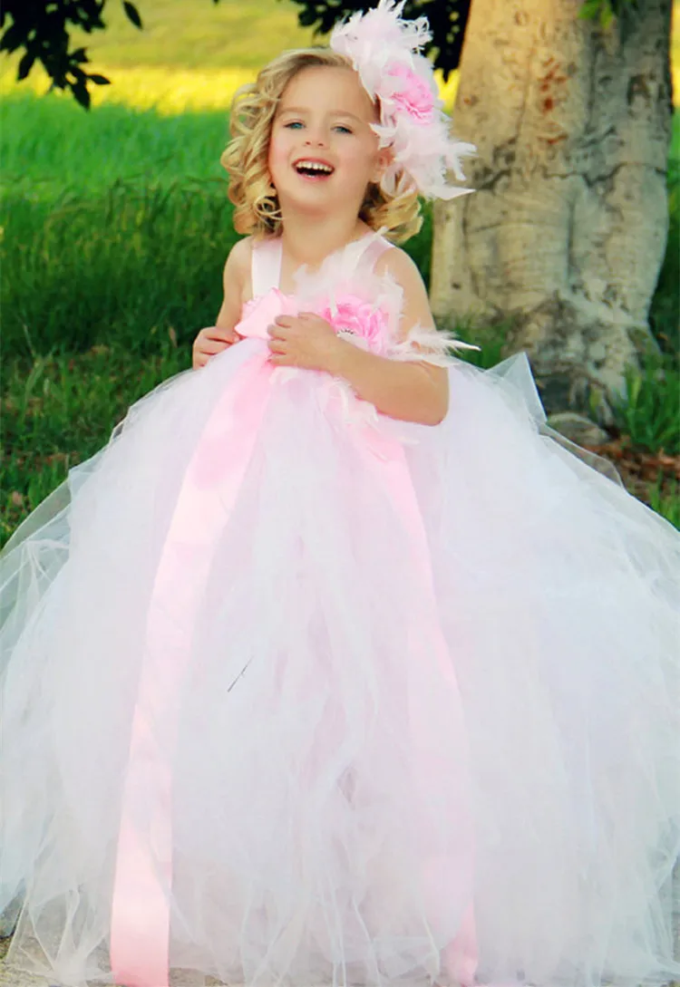 Vintage Spring Summer Kids Girls Dresses Wedding Flower Tutu Feather Toddler Birthday Party Clothes | Детская одежда и обувь