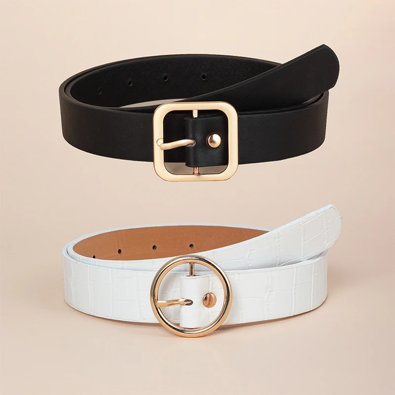 

1pcs Fashion leather belt for casual pants jeans Double ring pearl buckle ladies belt dress white ladies belt all-match belt