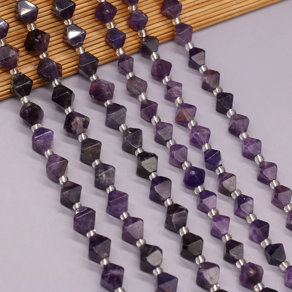 

Natural Stone Semi-precious Stones Irregular Diamond Faceted Beaded Amethyst Beaded For DIY Bracelet Necklace Jewelry Making12mm