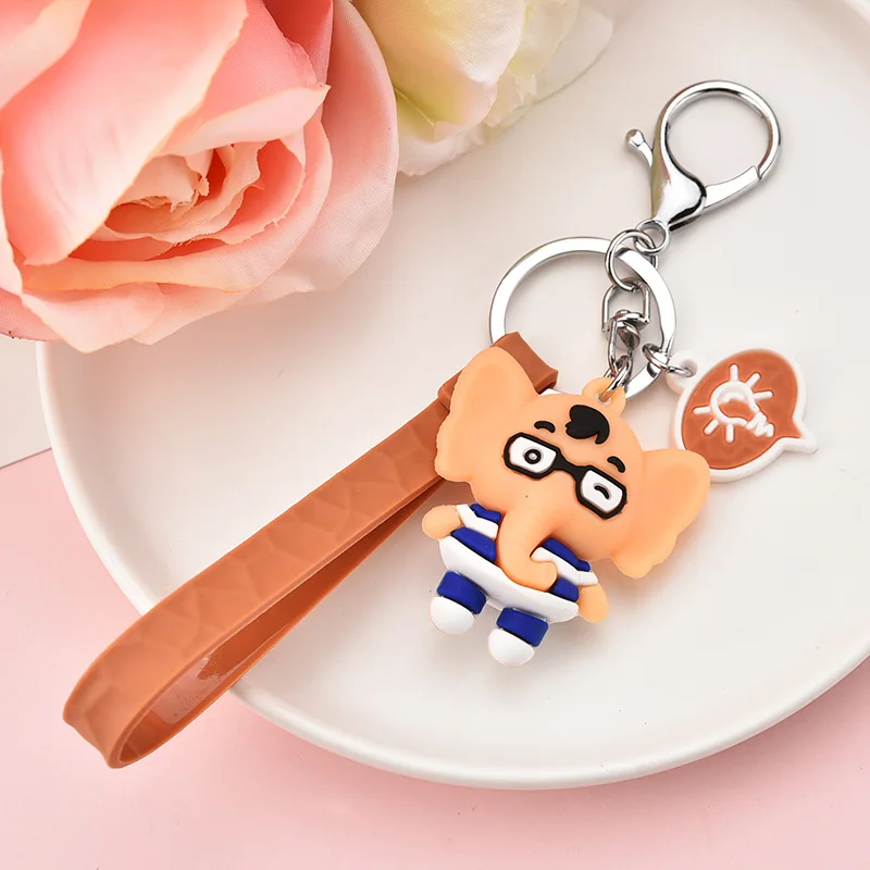 

Fashion Cartoon Squirrel Cat Keychain Blue Elephant Three-Dimensional Striped Elephant Keychain Exquisite Schoolbag Car Pendant