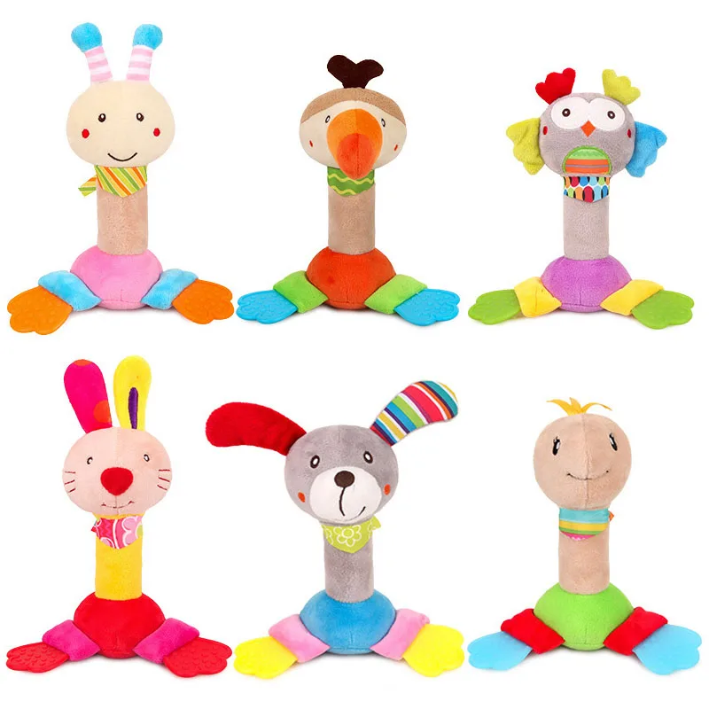 

Animal Baby Rattles Handshake BB Stick Baby Toys Built-in Bell with Teether Hand Ringing Plush Newborn Hand Rattle Kids Toy