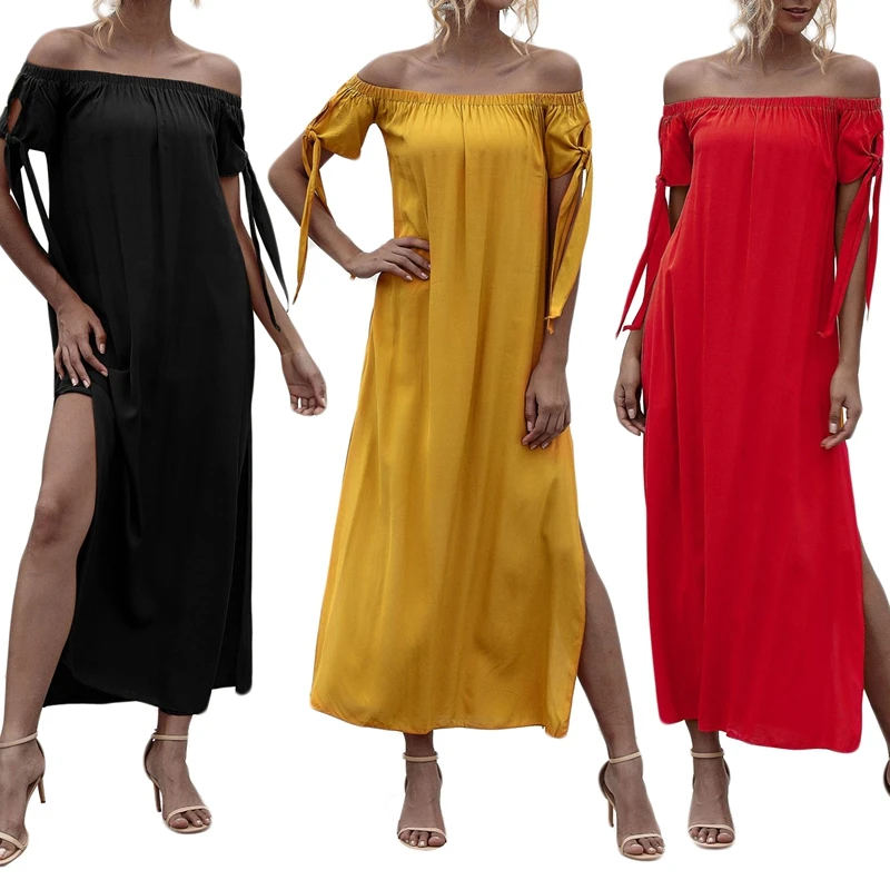 

Women's Fashion Beach Skirt One Shoulder Sexy Perspective Split Long Skirt Solid Color