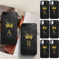 letter monogram black marble gold crown phone case fundas shell cover for iphone 6 6s 7 8 plus xr x xs 11 12 13 mini pro max