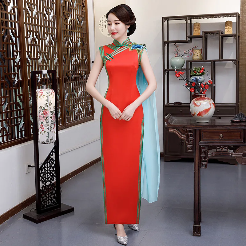 

Novelty Embroidery Flower Cheongsam Chinese Traditional Classic Mandarin Collar Qipao Grace Sexy Dress Large Size 3XL Vestidos