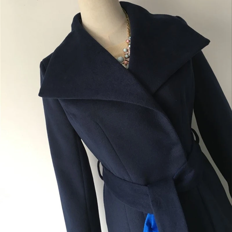 

Autumn Winter Long Coat Women 2020 Casual Double-faced Wool Jacket Female Turn Down Collar Patchwork Oversized Clothes With Belt