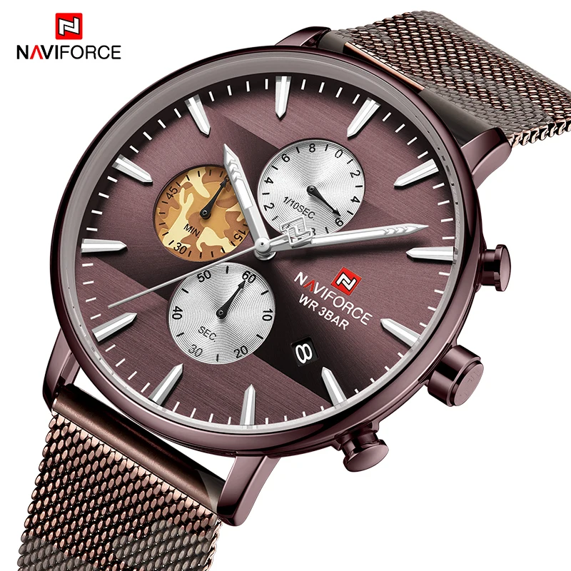 

Часы наручные NAVIFORCE Мужские кварцевые, роскошные брендовые модные водонепроницаемые спортивные камуфляжные с хронографом