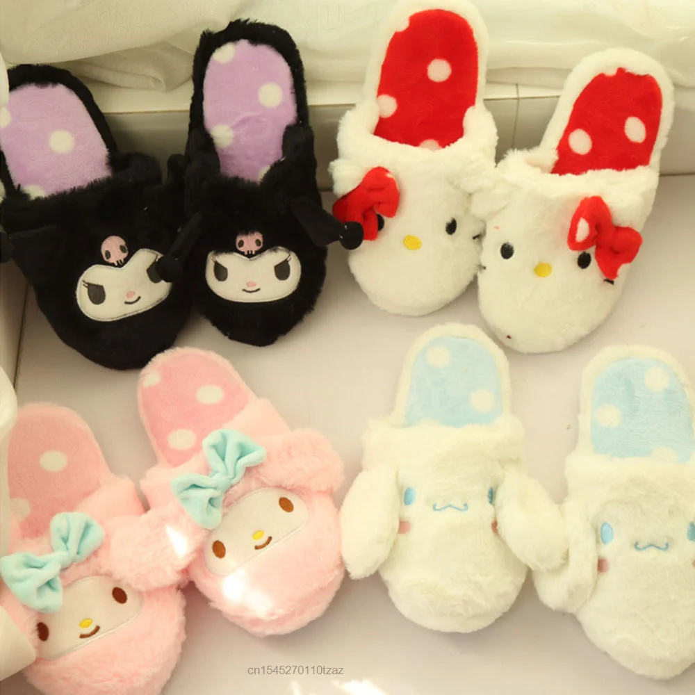 Sanrio Kawaii Kuromi Cinnamoroll Melody плюшевые хлопковые Туфли домашние плоские мягкие теплые