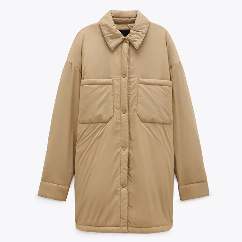 

2021 Autumn Winter Women Vintage Green Thin Shirt Parka Coat Casual Pockets Oversize Warm Jacket Loose Long Outwear Female