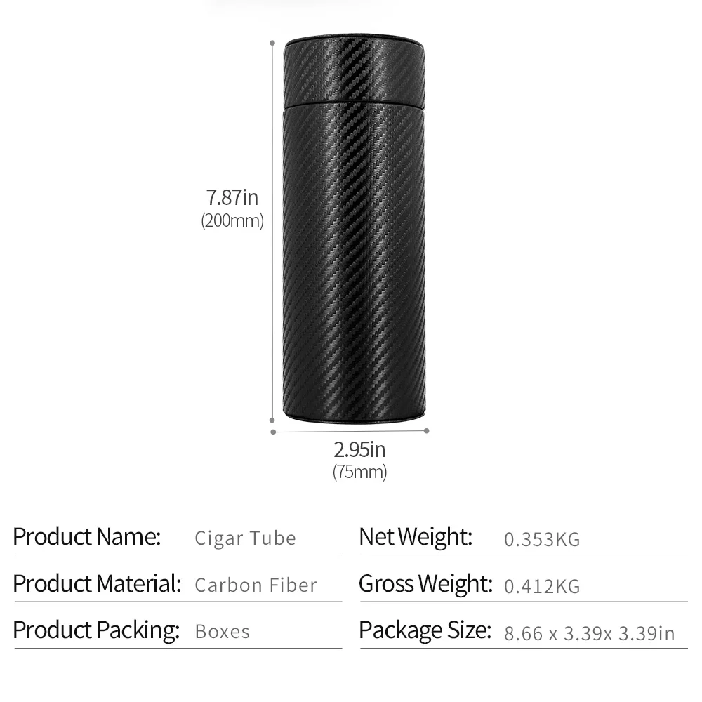 Hot sale CIGARLOONG Cigar Tube Travel Portable Carbon Fibre Moisturizing with Humidifier Hygrometer Humidor CLJ-3013A | Дом и сад