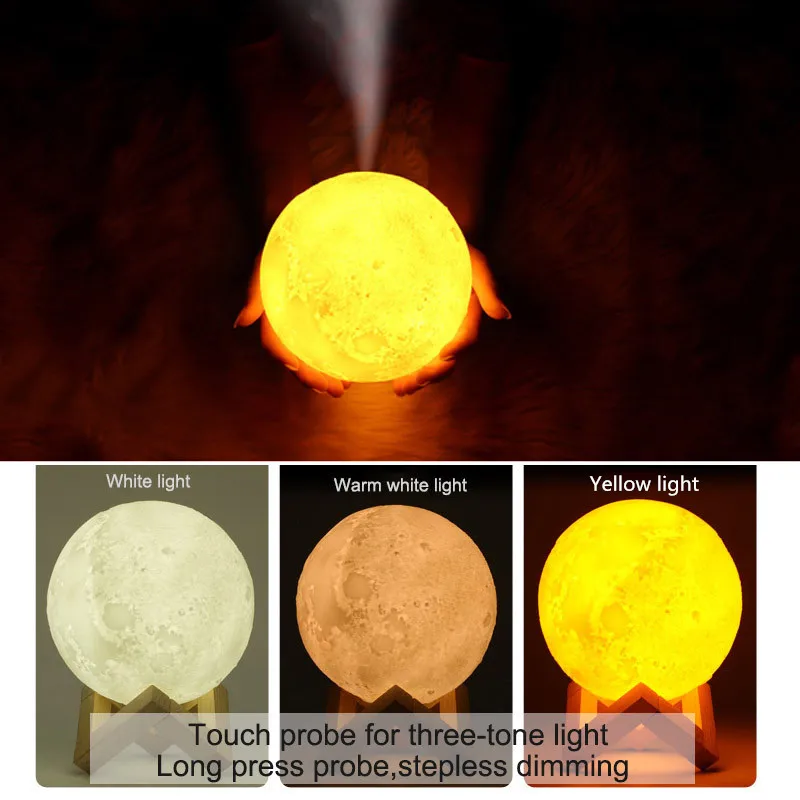 

New 880ML Air Humidifier 3D Moon Lamp light Diffuser Aroma Essential Oil USB Ultrasonic Humidificador Night Cool Mist Purifier