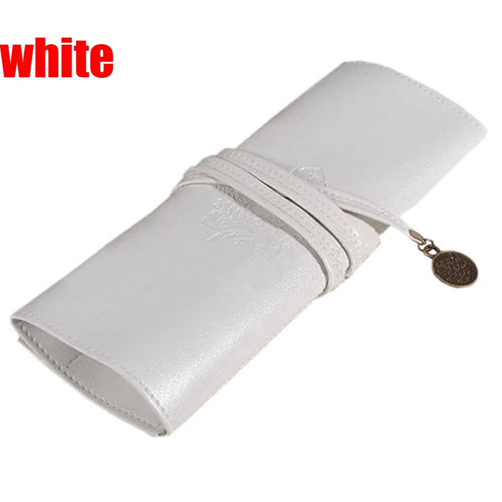 white 1 шт., модная женская косметичка, Ретро стиль, рулон, кожа, для макияжа, косметическая кисть, ручка, карандаш, чехол, органайзер, сумка для инструментов для макияжа, винтажная Новинка - Цвет: white