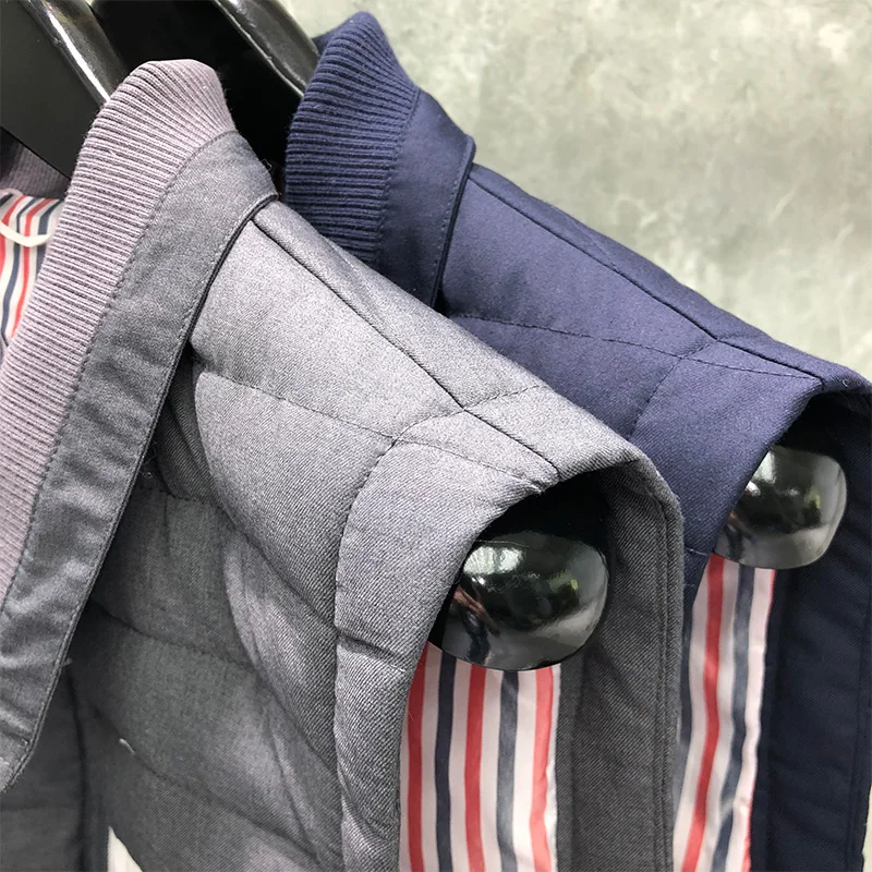 TB THOM Men's Winter Jackets Down Jacket Thermal Vest Fashion Brand Clothing Matte Cotton Chest White 4-Bar Lapel Down Coats