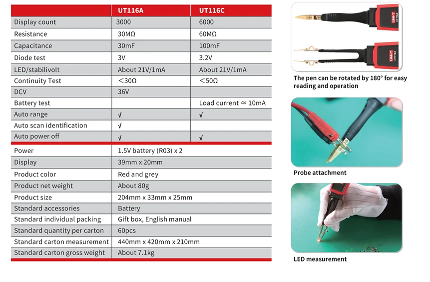 UNI-T UT116A UT116C SMD тест er вращающийся тестовая головка резистор конденсатор диод(УЗО) измеритель параметров SMD цифровой мультиметр