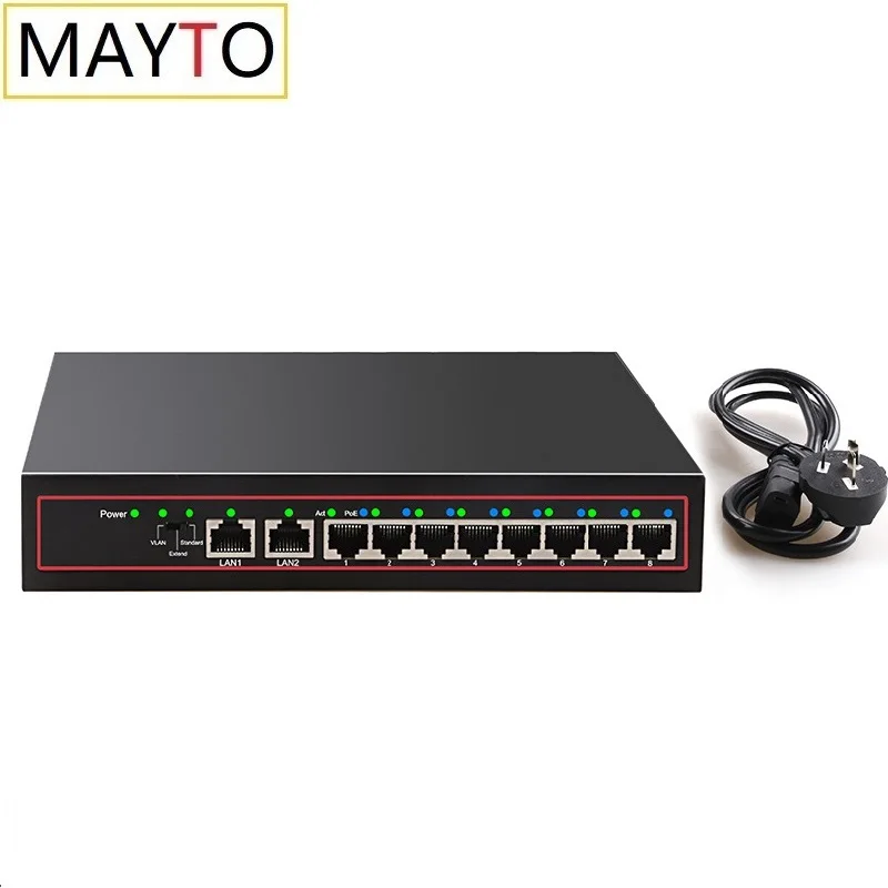 

10Port POE Ethernet Switch 48V VLAN 10/100Mbps IEEE 802.3 af/at Network Switch for CCTV IP Camera Wireless AP 250M