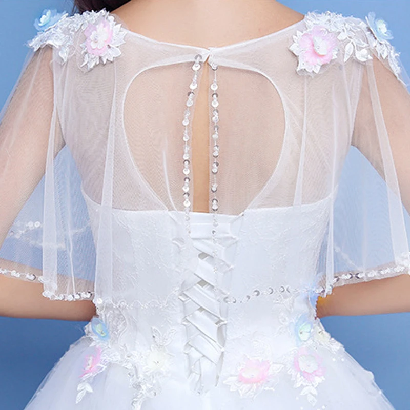 

Wedding Dresses Illusion O-Neck Short Tulle Lace Appliques Embroidery Beading Sequined Button Floor-Length Lady Bride Gown GB202