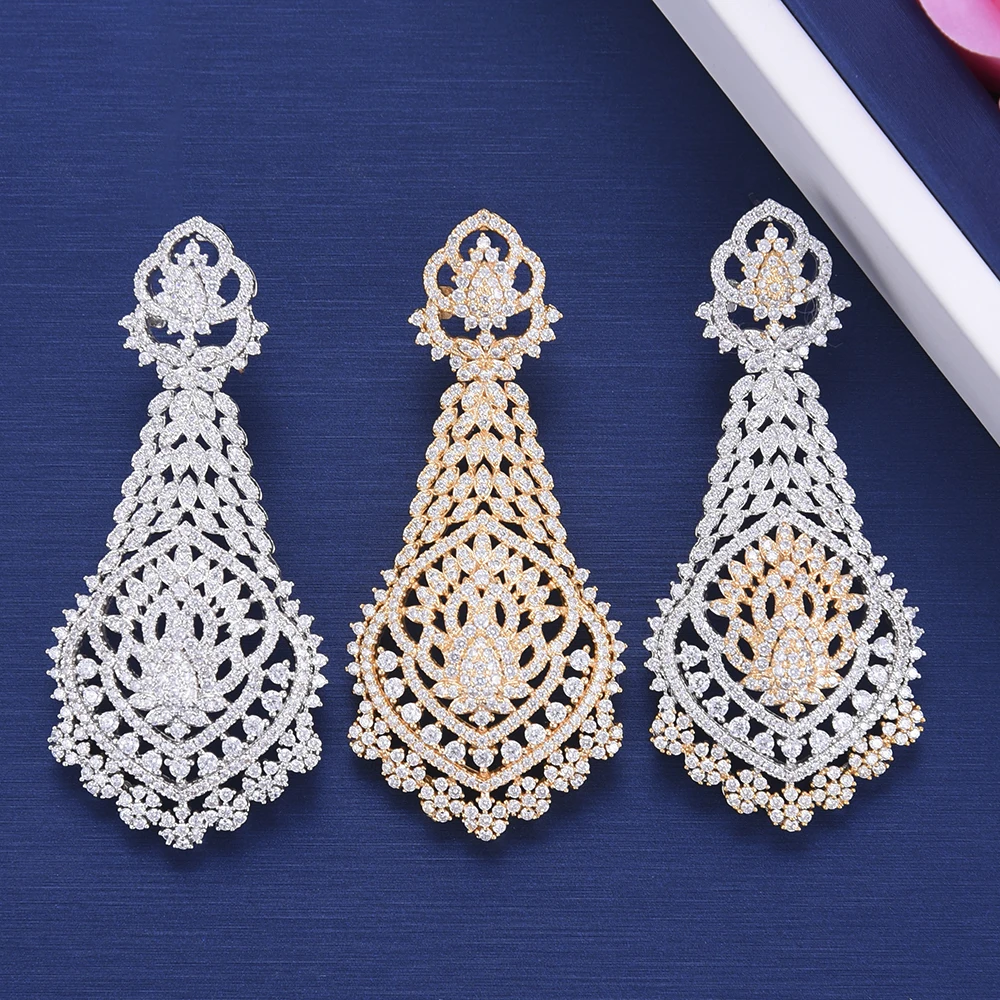 

High Quality Elegant Luxury Shiny Dangle Pendant Earring For Women Wedding Cubic Zirconia Bridal Earring Jewelry Accessories