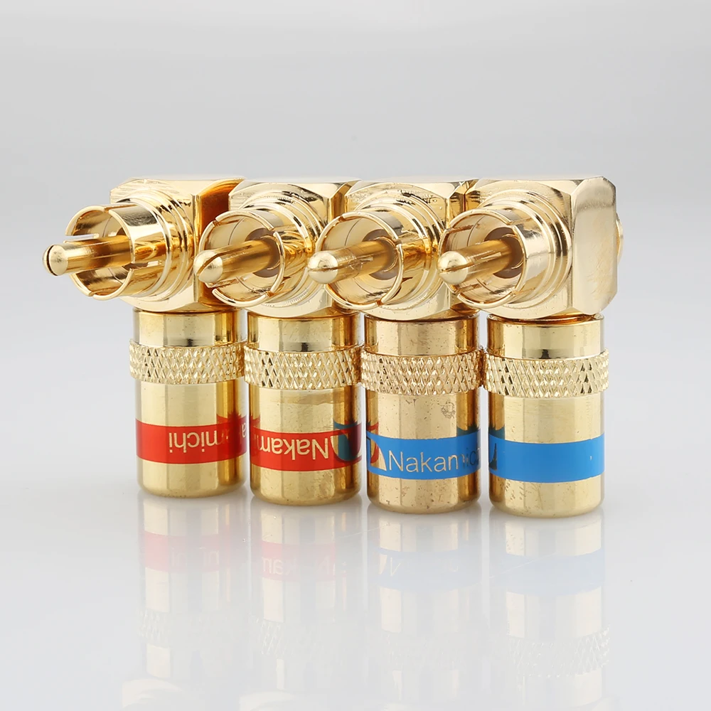 4pcs R1749 24K Gold 90 Degree Right Angle Nakamichi Speaker RCA Plugs Audio Jack Connector for  Musical HiFi Audio
