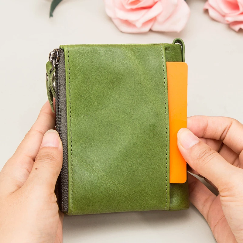Contact's Womens Leather Wallet Small Bifold Compact Credit Card Case Purse for Ladies with Zipper Pocket Genuine Leather Wallet
