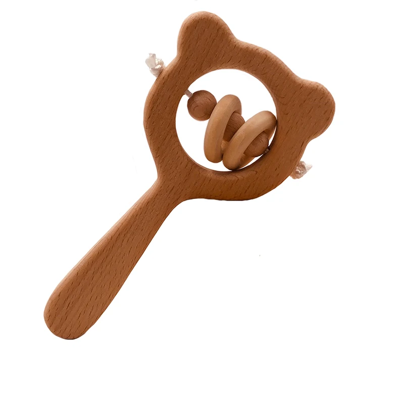 Kissteether-mordedor de oso oblicuo de madera para beb&eacute;, sonajeros de dentici&oacute;n Natural, juguete de agarre, regalo para Baby Shower-2