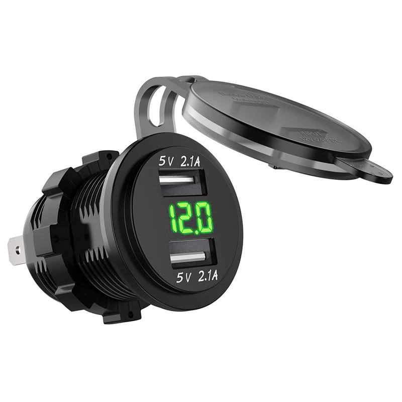 Зеленый DC 12 V/24 V Dual USB Автомобильное зарядное устройство Мощность Зарядное устройство 5V 2.1A 2.1A адаптер гнездо для автомобильного прикуривателя с кулисный переключатель с цифровой вольтметр - Цвет: Зеленый