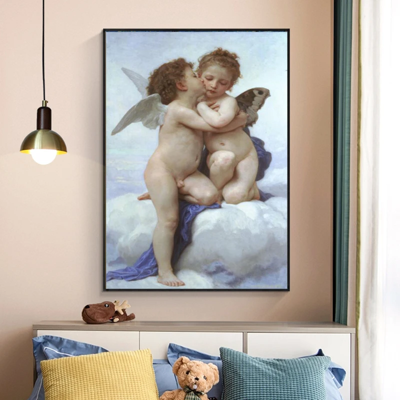 

Famous Painting William Adolphe Bouguereau First Kiss Posters and Prints Wall Art Canvas Painting Pictures for Living Room Decor