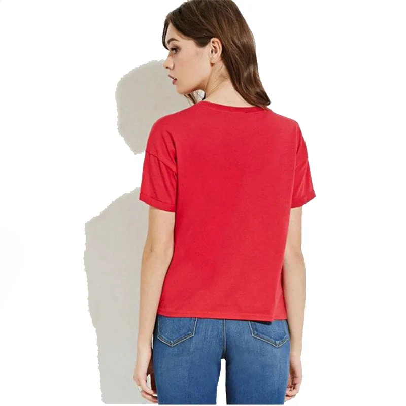 

Alphabetic print red blouse slim slim round neck short sleeve T-shirt woman