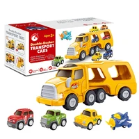 push and go play vehicles toys carrier truck set with mini cartoon taxiairplane 5 in 1 friction power carrier truck real siren