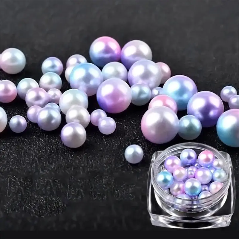 

1 Box 12 Colors Charms Gradient Pearls Round Shiny 3D Nail Art Beads DIY Crafts