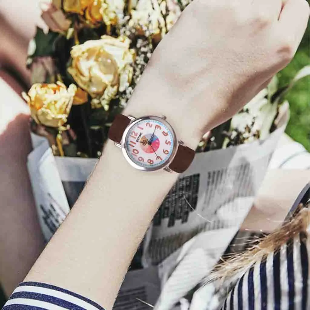Милые женские часы креативные с серебряным циферблатом кожаный ремешок