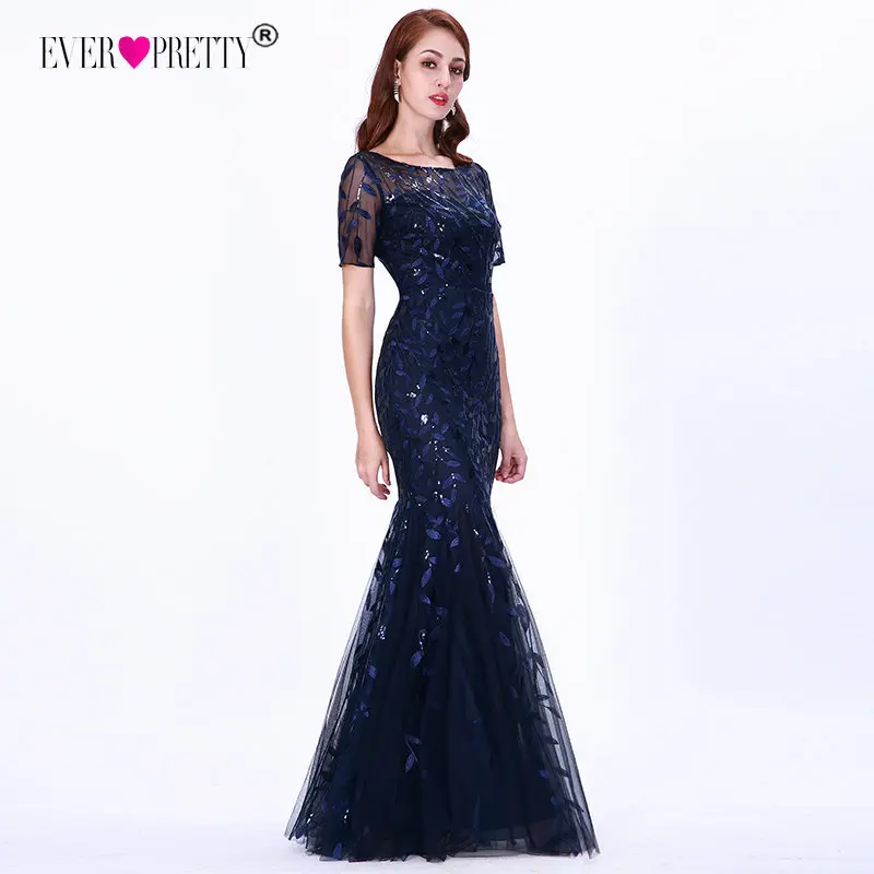 Формальные Вечерние платья Ever Pretty Новые Русалка o-образным вырезом с коротким рукавом Кружева Аппликации Тюль Длинные вечерние платья халат Soiree сексуальный